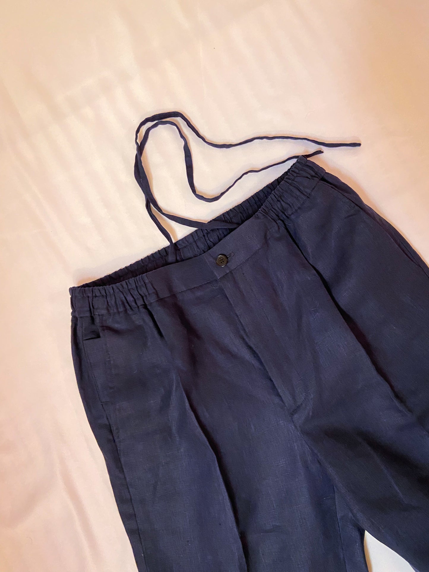 Navy Linen Drawstring Trousers